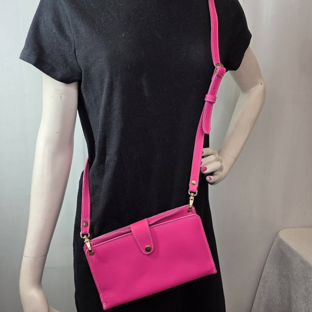 Planner Perfect Hot Pink Leather Everyday Traveler’s Notebook Crossbody Wallet
